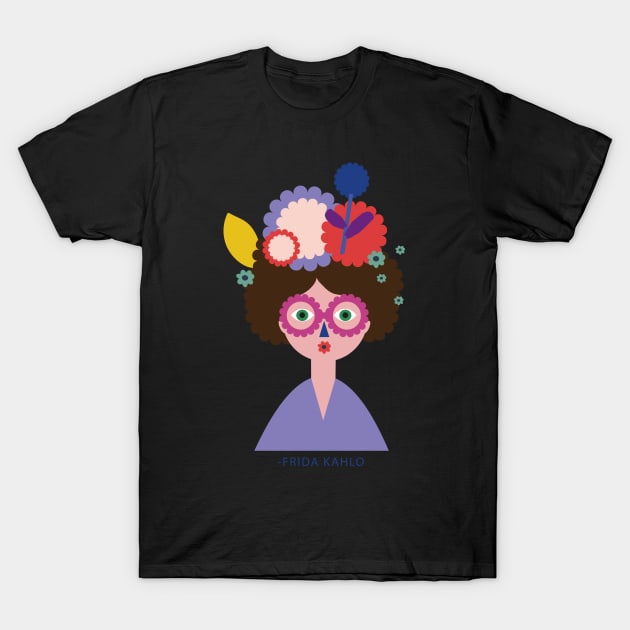 Funny t shirt, cute colorful Frida Kahlo portrait with colorful abstract flowers T-Shirt by sugarcloudlb-studio